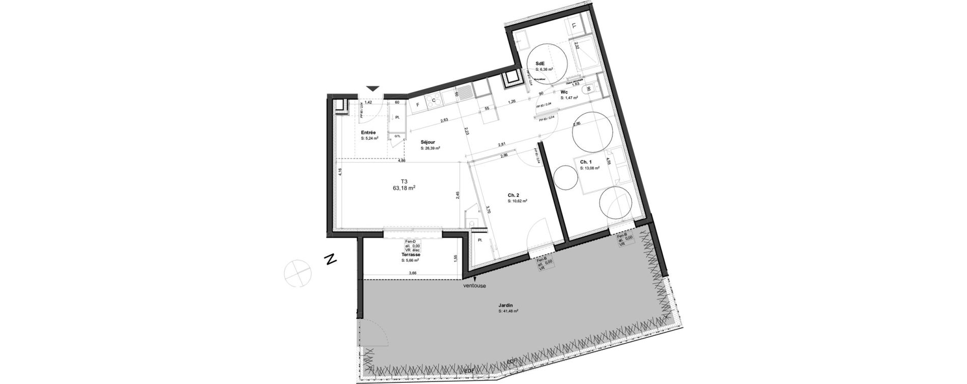Appartement T3 de 63,18 m2 &agrave; Orl&eacute;ans Blossi&egrave;res - murlins - acacias