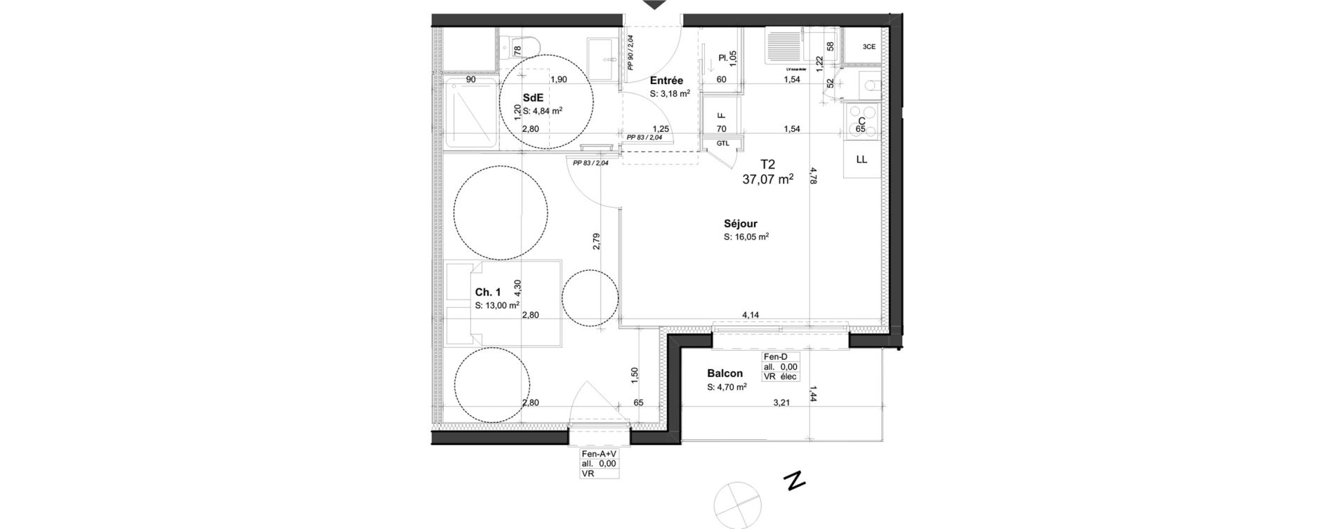 Appartement T2 de 37,07 m2 &agrave; Orl&eacute;ans Blossi&egrave;res - murlins - acacias