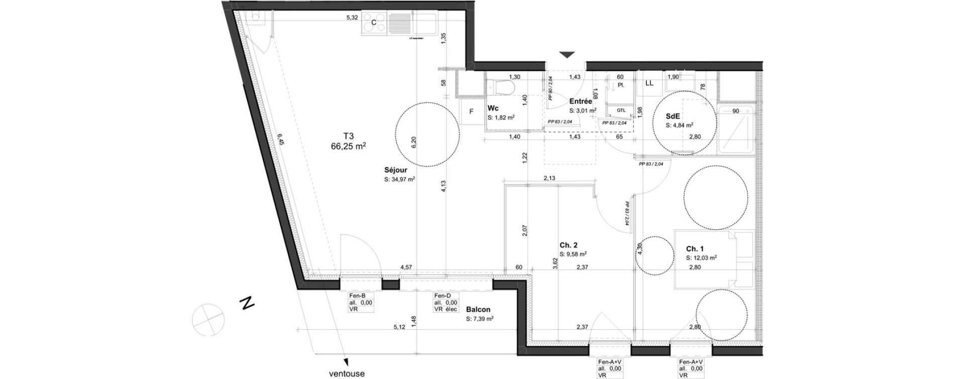 Appartement T3 de 66,25 m2 &agrave; Orl&eacute;ans Blossi&egrave;res - murlins - acacias