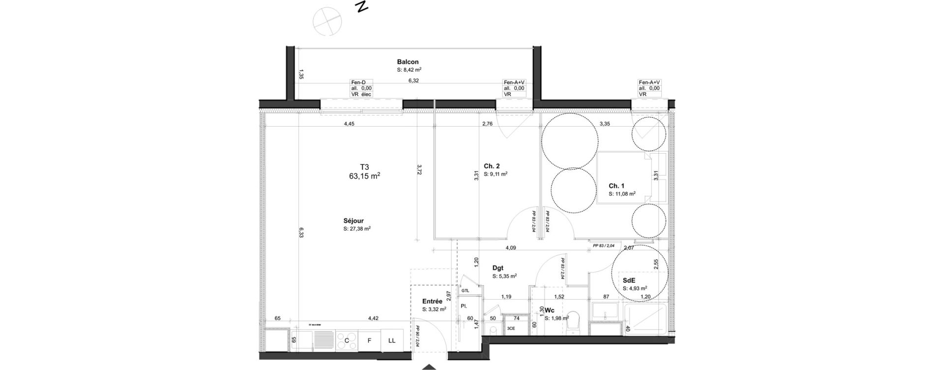 Appartement T3 de 63,15 m2 &agrave; Orl&eacute;ans Blossi&egrave;res - murlins - acacias