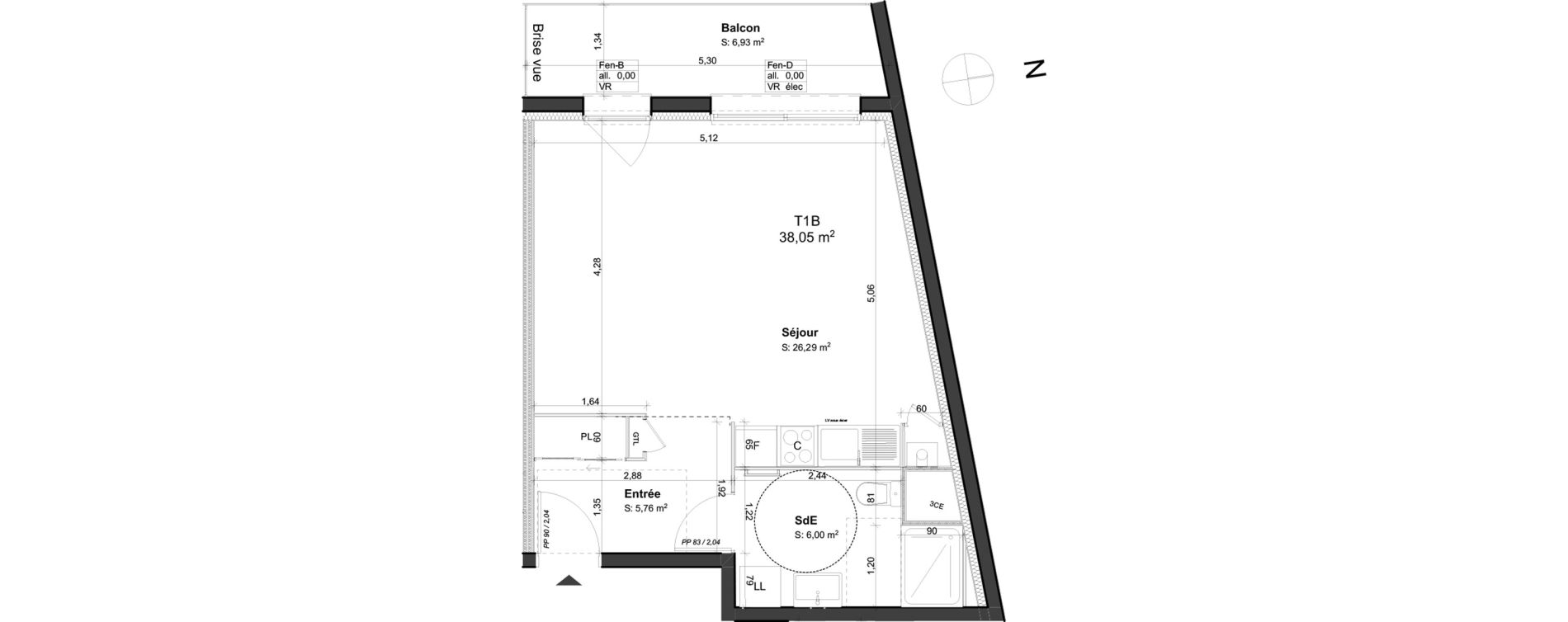 Appartement T1 bis de 38,05 m2 &agrave; Orl&eacute;ans Blossi&egrave;res - murlins - acacias