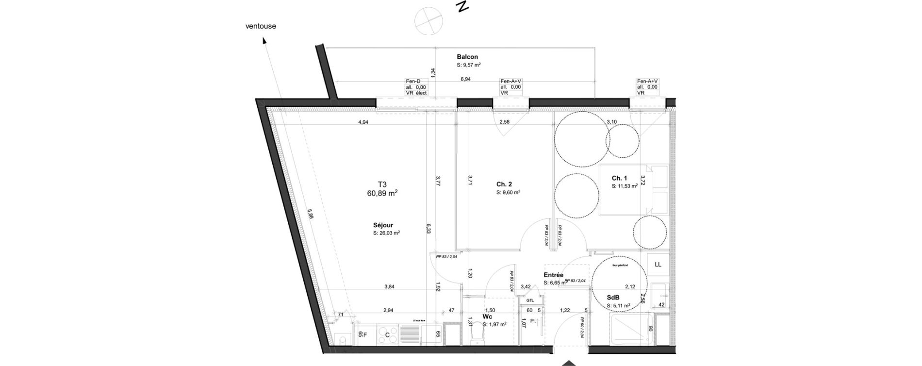 Appartement T3 de 60,89 m2 &agrave; Orl&eacute;ans Blossi&egrave;res - murlins - acacias