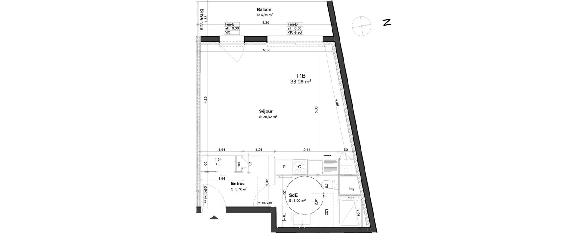 Appartement T1 bis de 38,08 m2 &agrave; Orl&eacute;ans Blossi&egrave;res - murlins - acacias