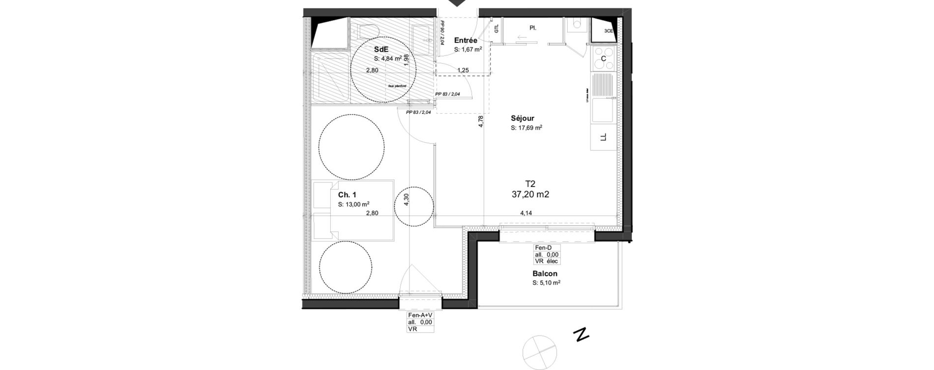 Appartement T2 de 37,20 m2 &agrave; Orl&eacute;ans Blossi&egrave;res - murlins - acacias