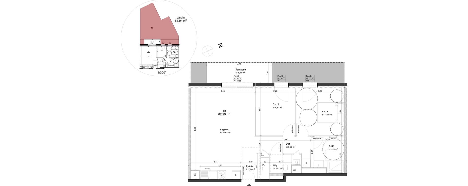 Appartement T3 de 62,99 m2 &agrave; Orl&eacute;ans Blossi&egrave;res - murlins - acacias