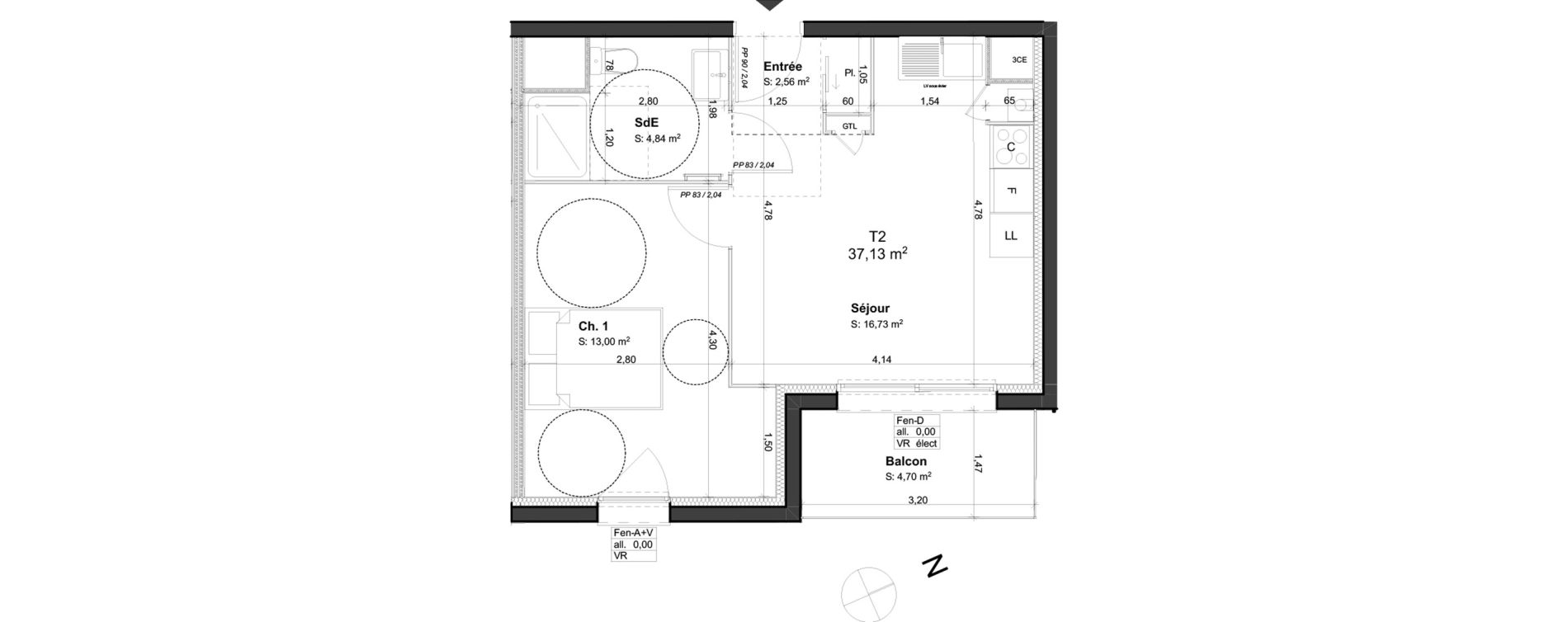 Appartement T2 de 37,13 m2 &agrave; Orl&eacute;ans Blossi&egrave;res - murlins - acacias