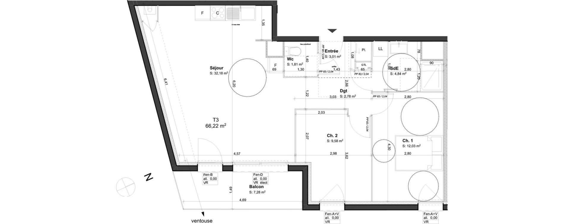 Appartement T3 de 66,22 m2 &agrave; Orl&eacute;ans Blossi&egrave;res - murlins - acacias