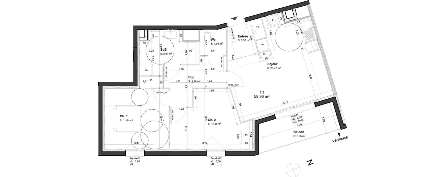 Appartement T3 de 59,96 m2 &agrave; Orl&eacute;ans Blossi&egrave;res - murlins - acacias