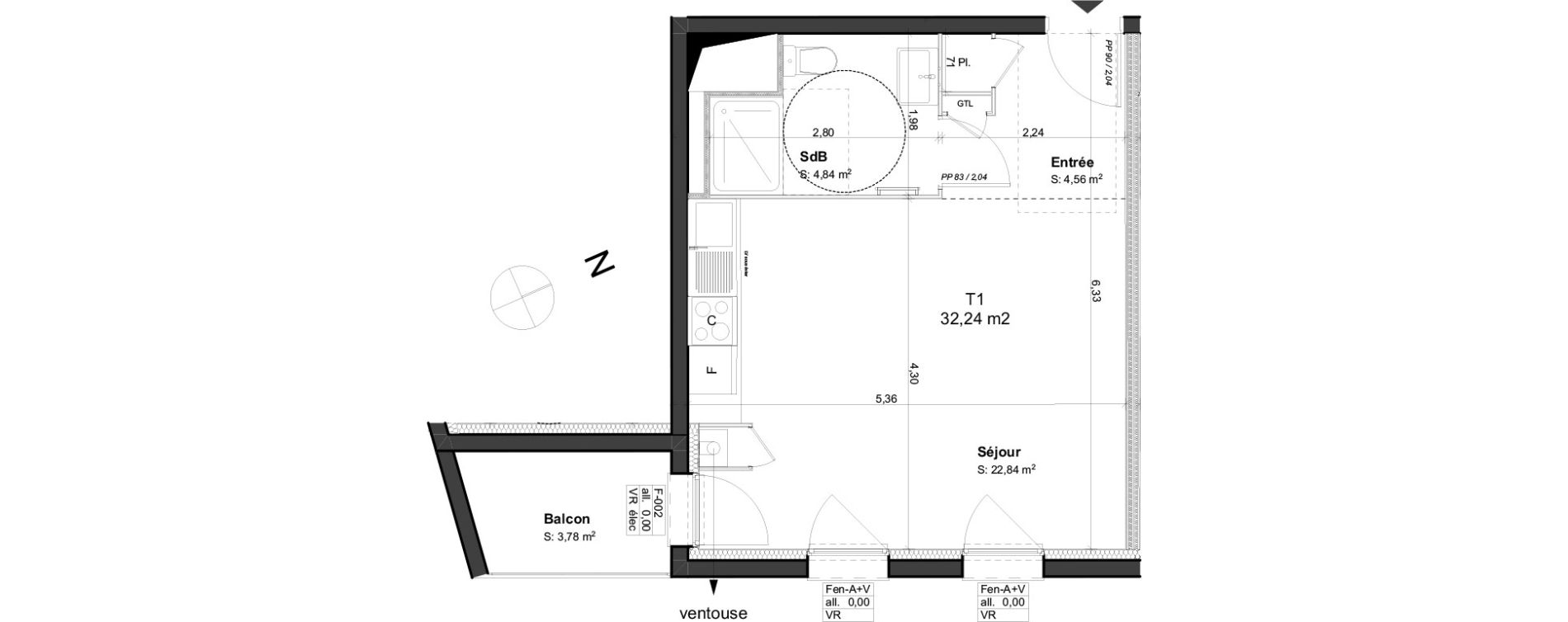 Appartement T1 de 32,24 m2 &agrave; Orl&eacute;ans Blossi&egrave;res - murlins - acacias