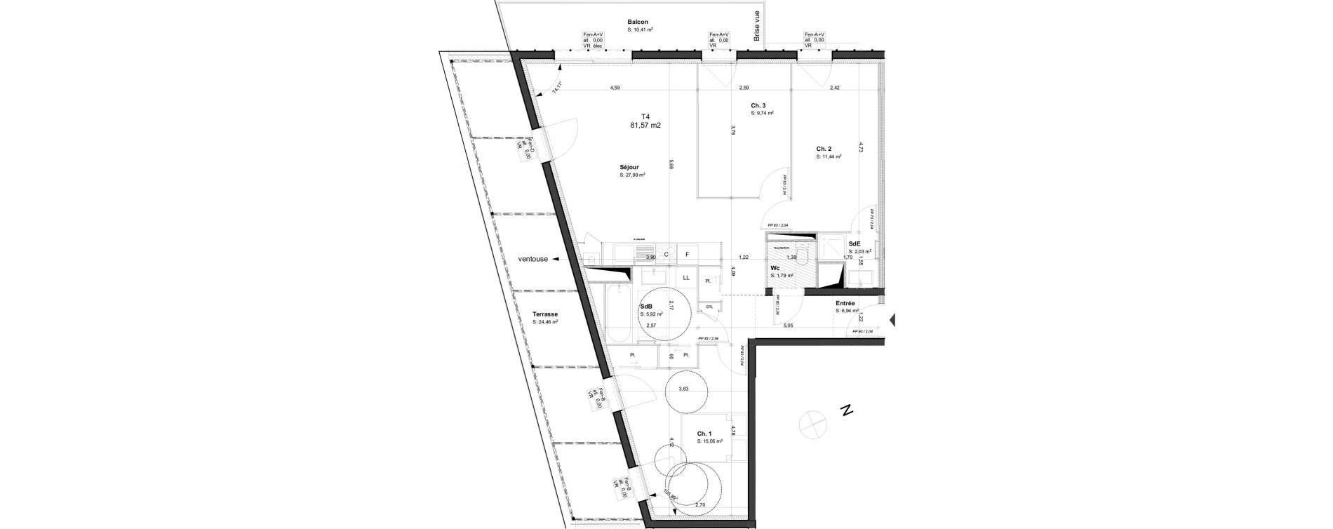Appartement T4 de 81,57 m2 &agrave; Orl&eacute;ans Blossi&egrave;res - murlins - acacias