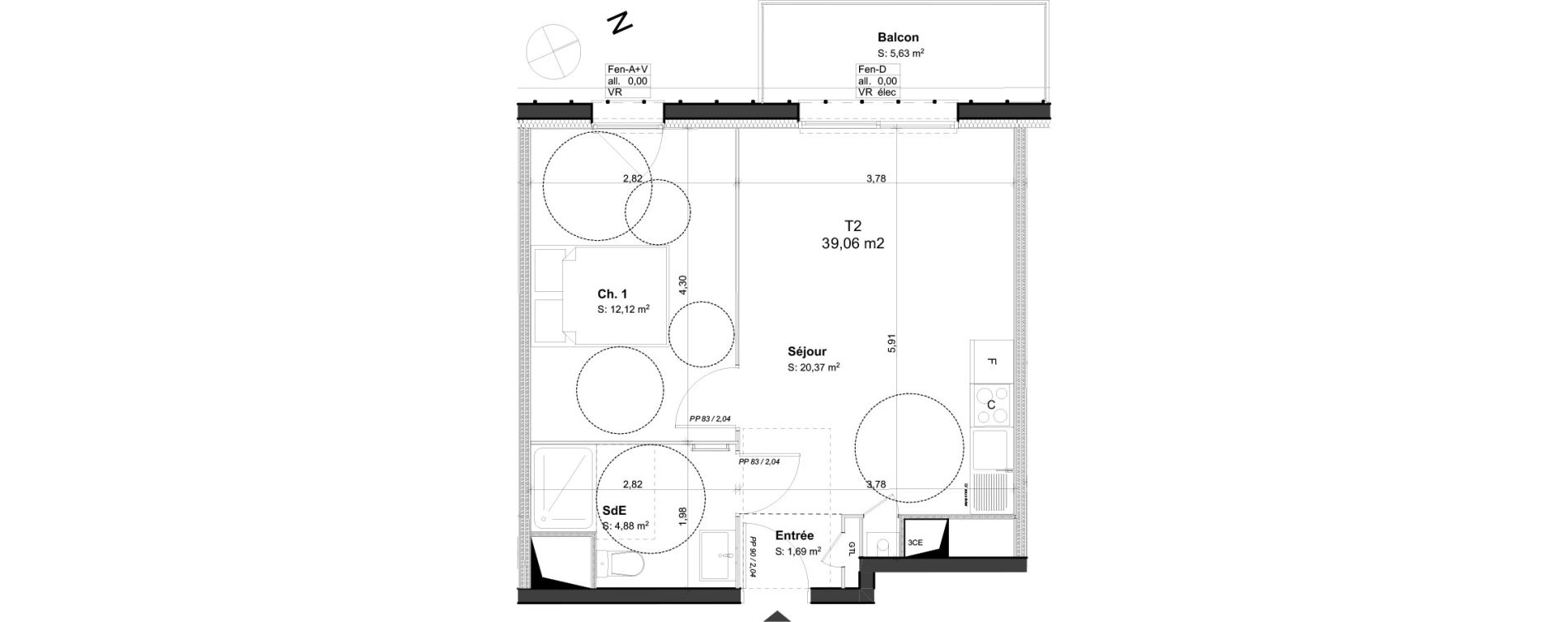 Appartement T2 de 39,06 m2 &agrave; Orl&eacute;ans Blossi&egrave;res - murlins - acacias