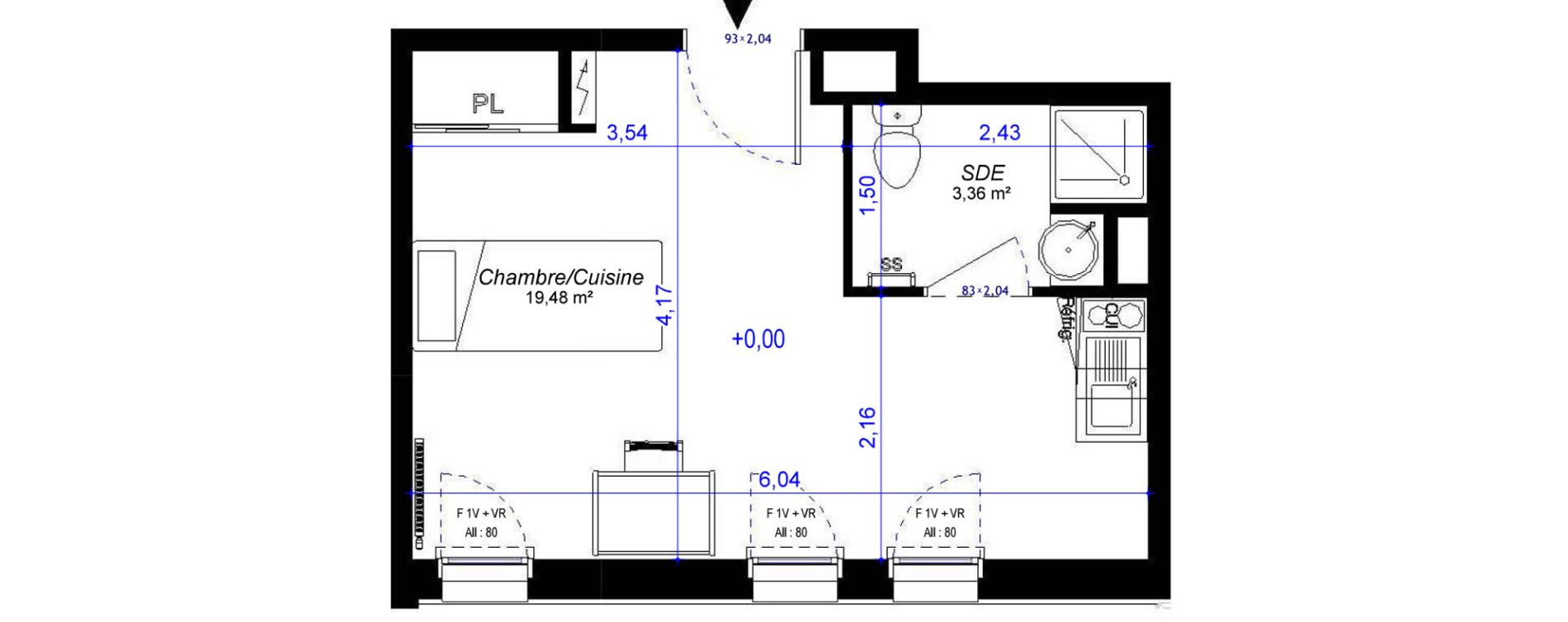 Appartement T1 de 22,85 m2 &agrave; Orl&eacute;ans Sapins - poincar&eacute; est