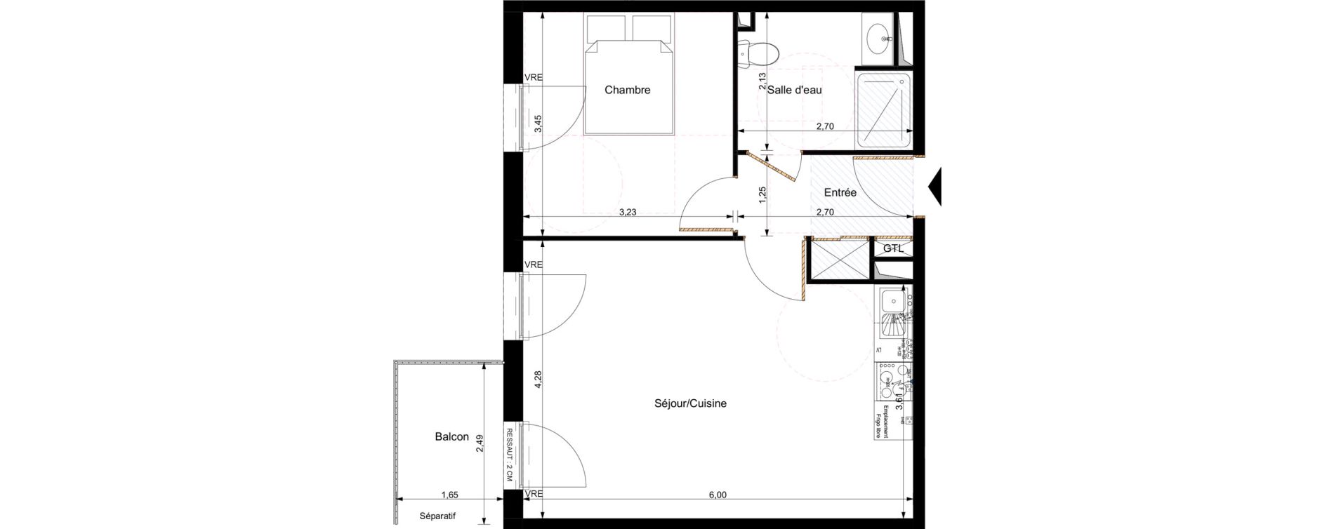 Appartement T2 de 45,06 m2 &agrave; Orl&eacute;ans Saint-marceau