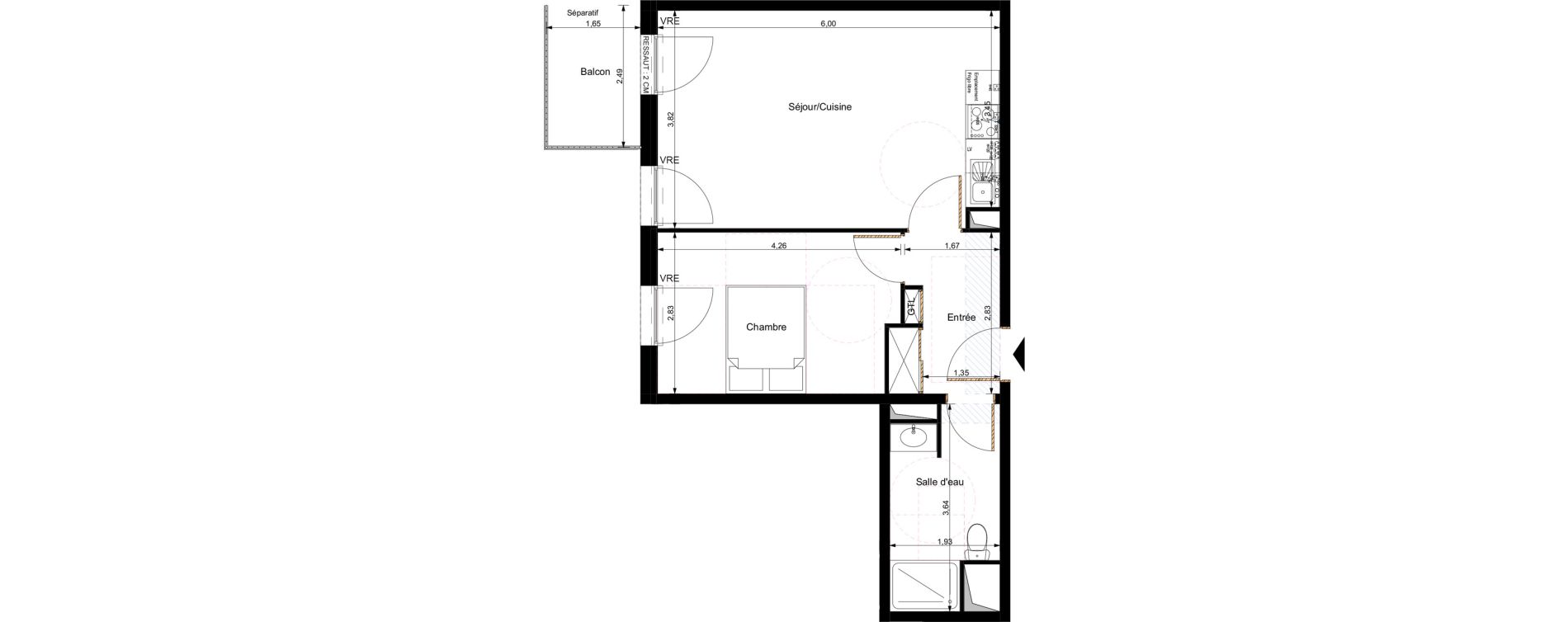 Appartement T2 de 45,27 m2 &agrave; Orl&eacute;ans Saint-marceau