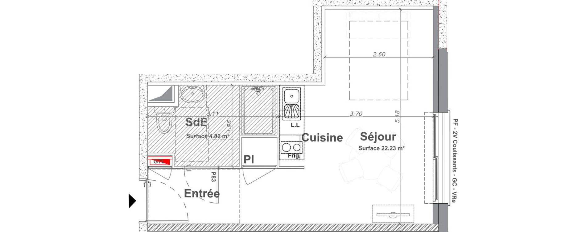 Appartement T1 de 27,05 m2 &agrave; Saint-Jean-Le-Blanc Centre