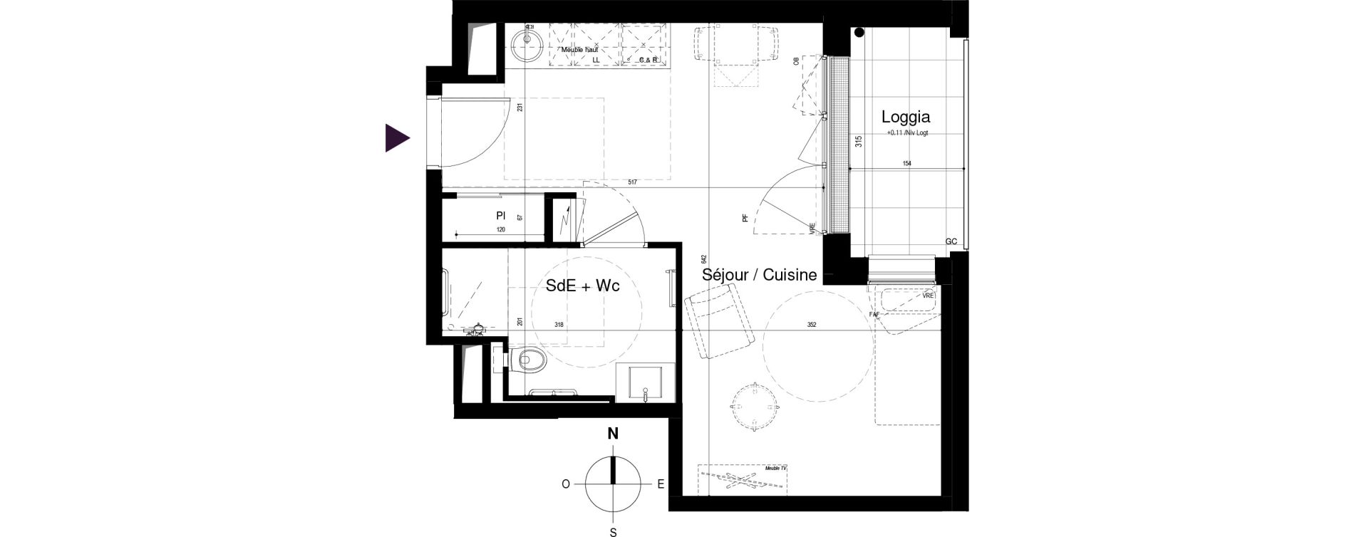 Appartement T1 meubl&eacute; de 31,37 m2 &agrave; Saran Centre