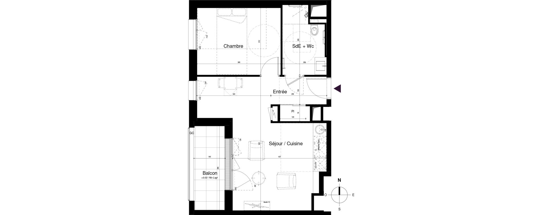 Appartement T2 meubl&eacute; de 46,31 m2 &agrave; Saran Centre