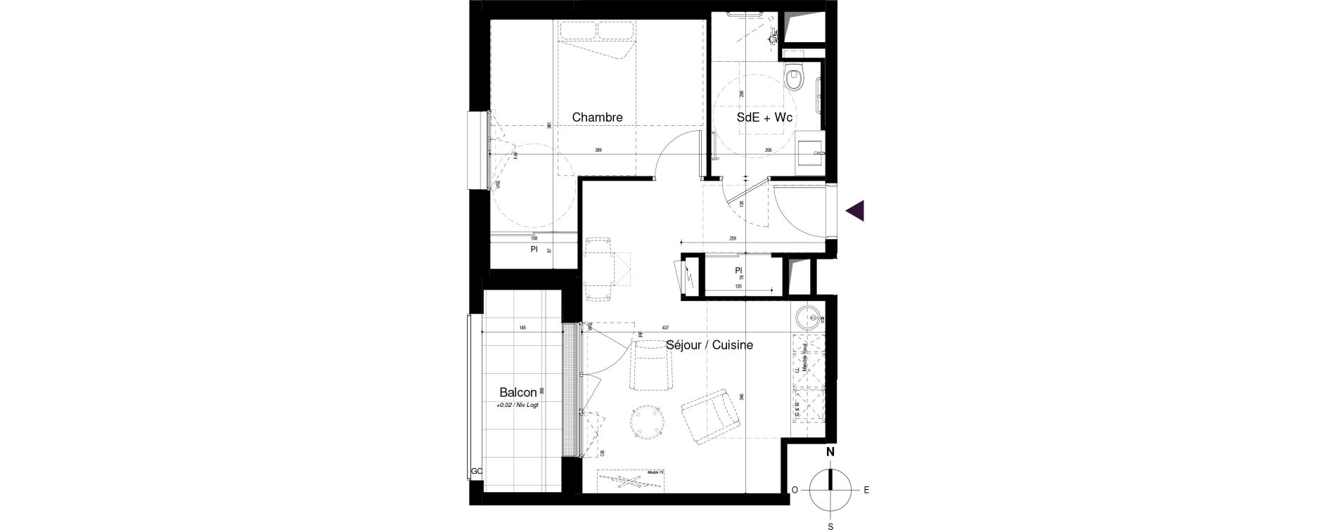 Appartement T2 meubl&eacute; de 41,42 m2 &agrave; Saran Centre