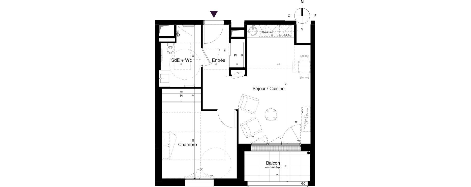 Appartement T2 meubl&eacute; de 45,58 m2 &agrave; Saran Centre