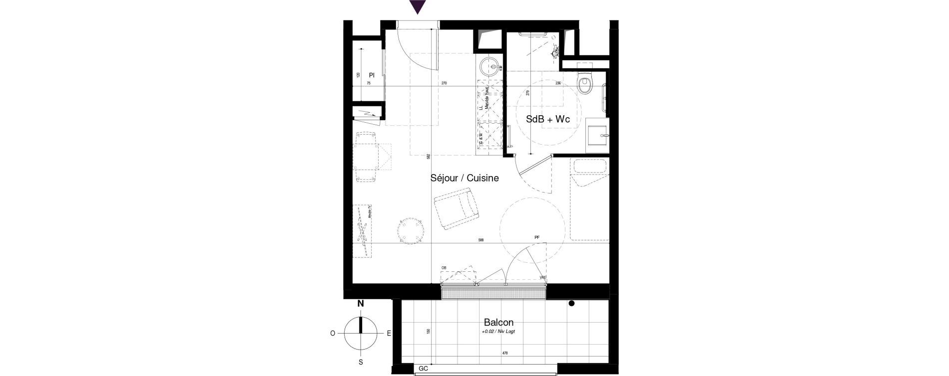 Appartement T1 meubl&eacute; de 31,71 m2 &agrave; Saran Centre