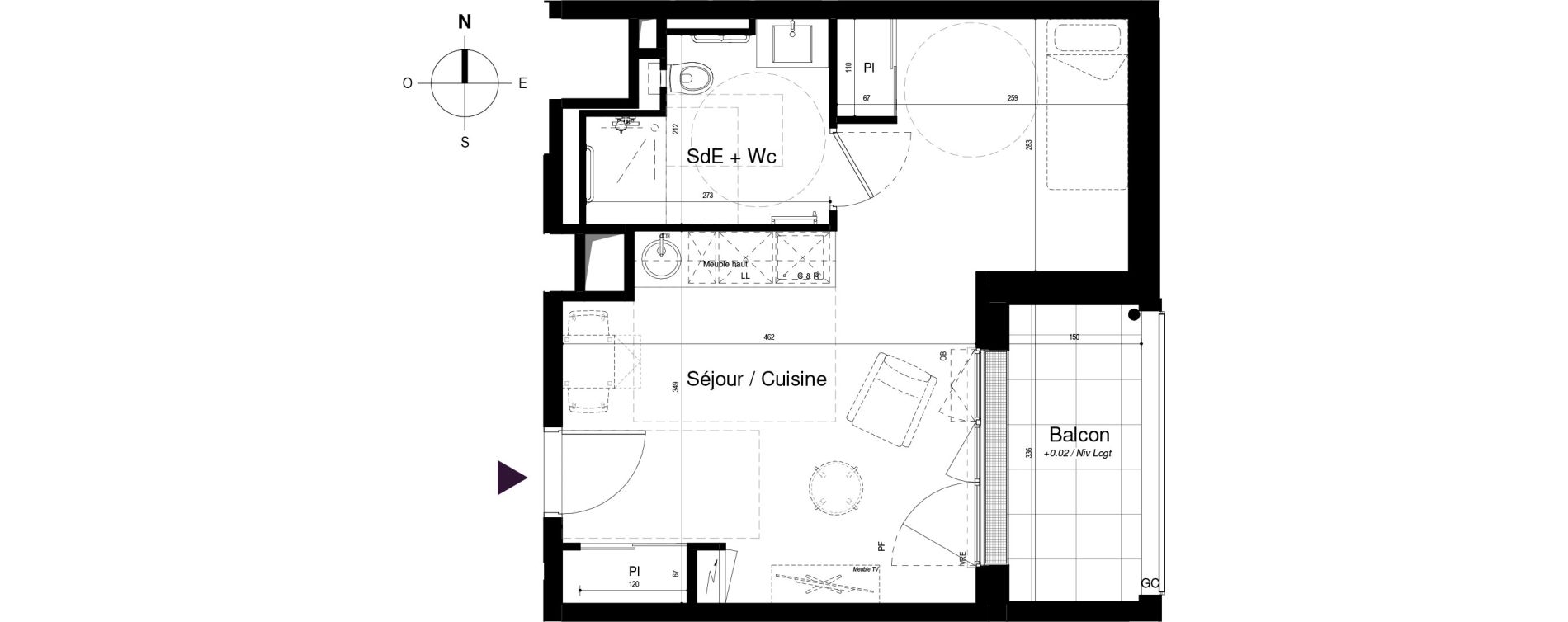 Appartement T1 meubl&eacute; de 31,88 m2 &agrave; Saran Centre