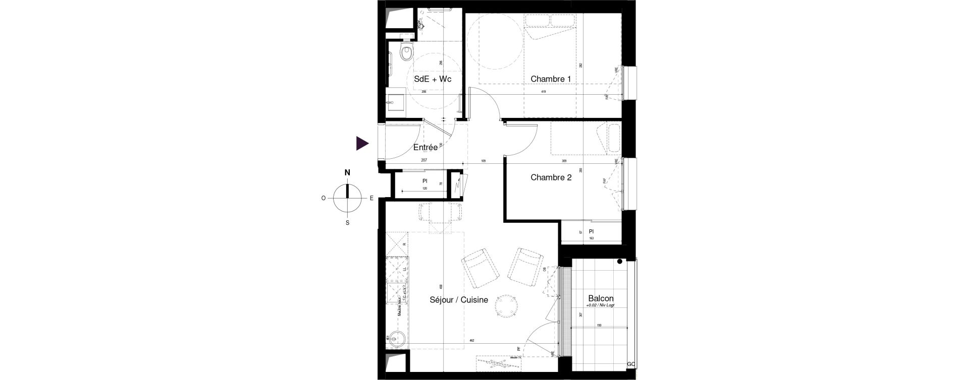 Appartement T3 meubl&eacute; de 52,39 m2 &agrave; Saran Centre