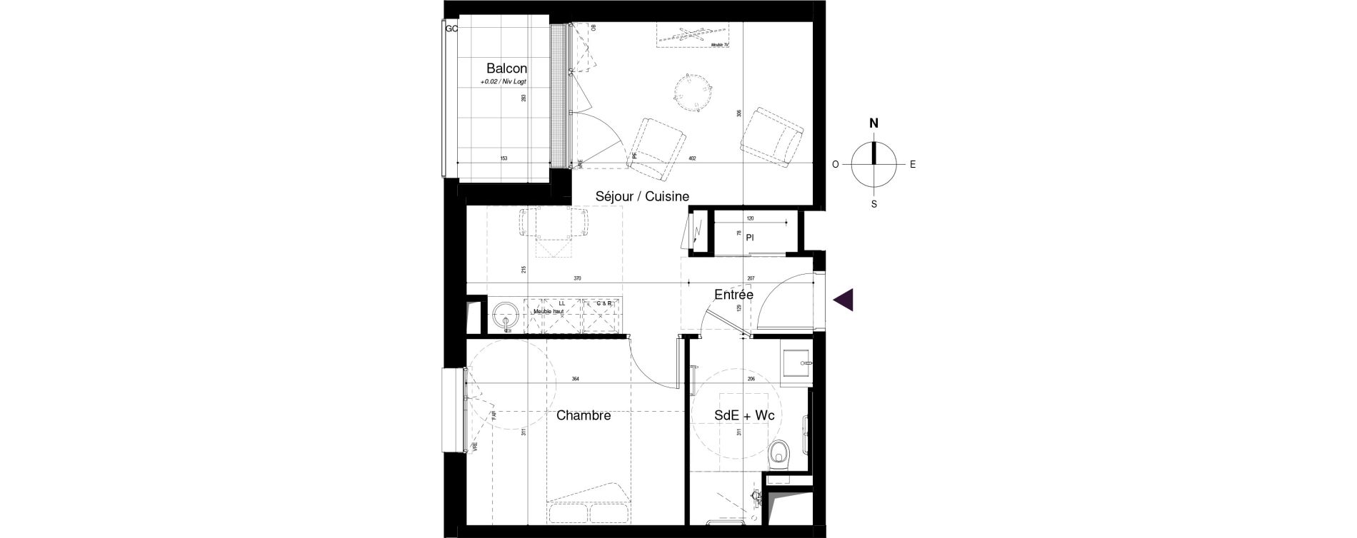 Appartement T2 meubl&eacute; de 40,61 m2 &agrave; Saran Centre