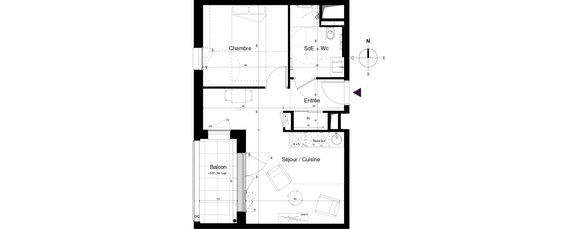 Appartement T2 meubl&eacute; de 42,14 m2 &agrave; Saran Centre
