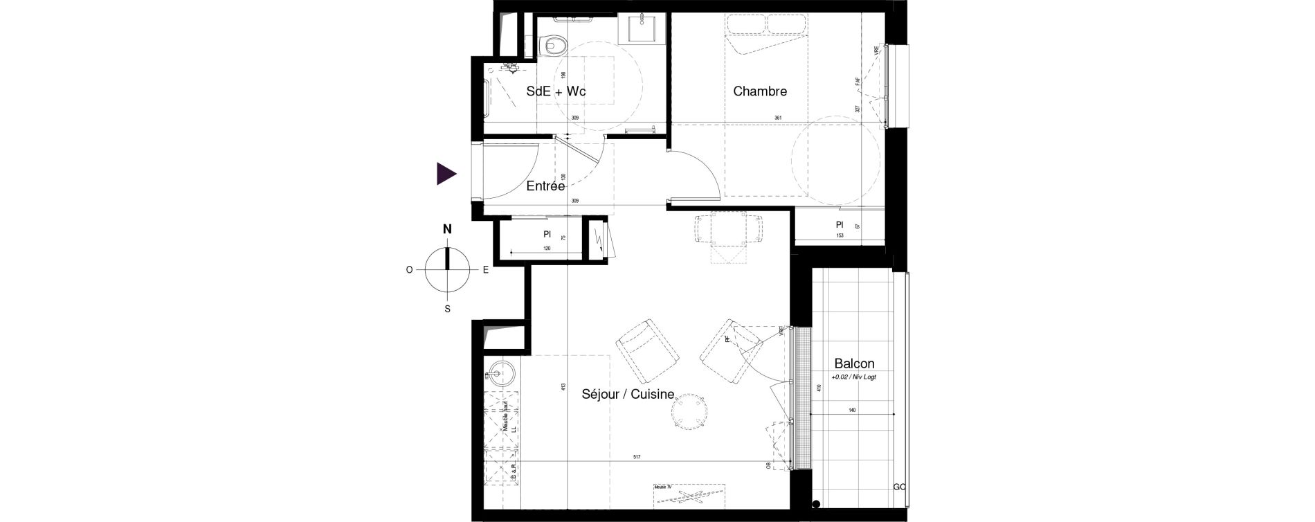 Appartement T2 meubl&eacute; de 46,21 m2 &agrave; Saran Centre
