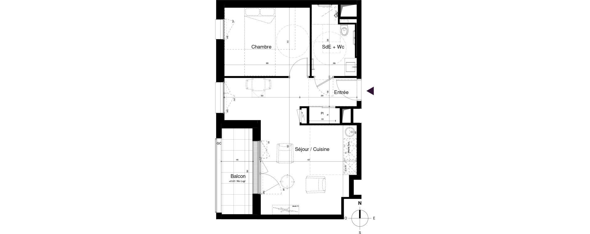 Appartement T2 meubl&eacute; de 46,31 m2 &agrave; Saran Centre