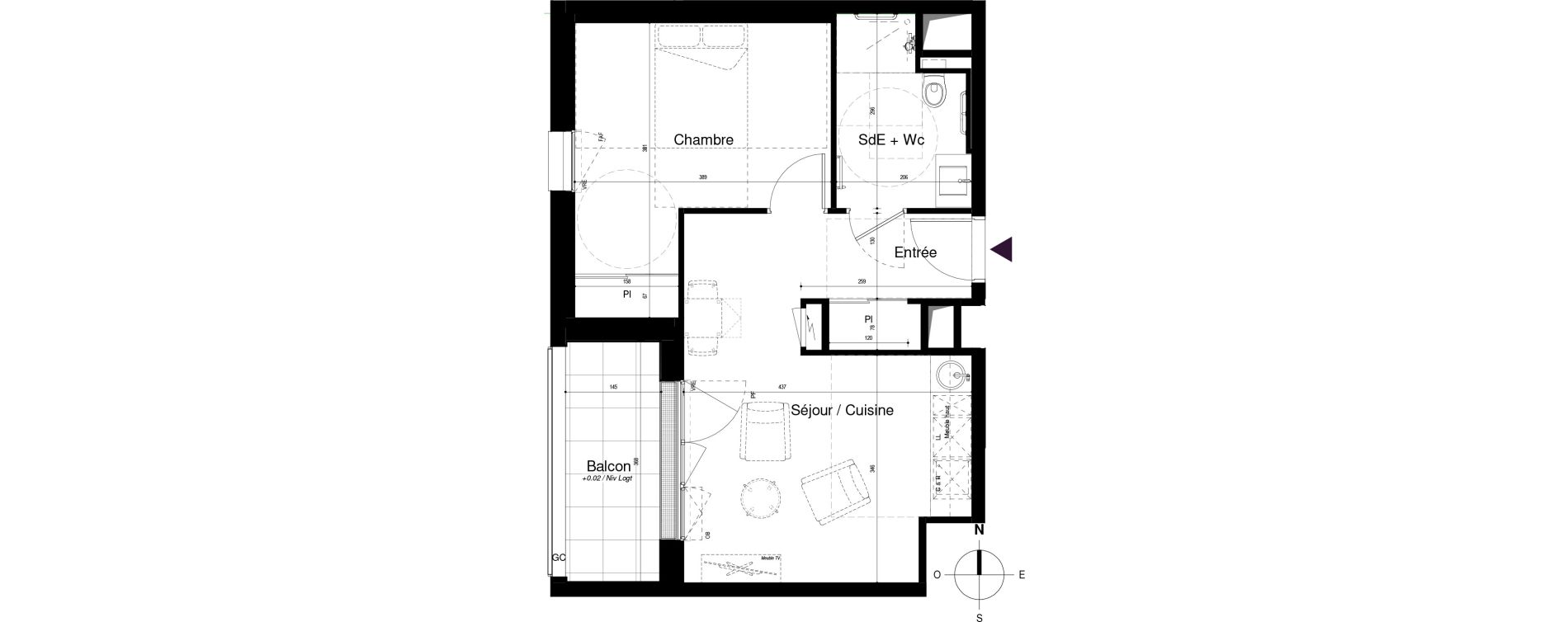 Appartement T2 meubl&eacute; de 41,42 m2 &agrave; Saran Centre