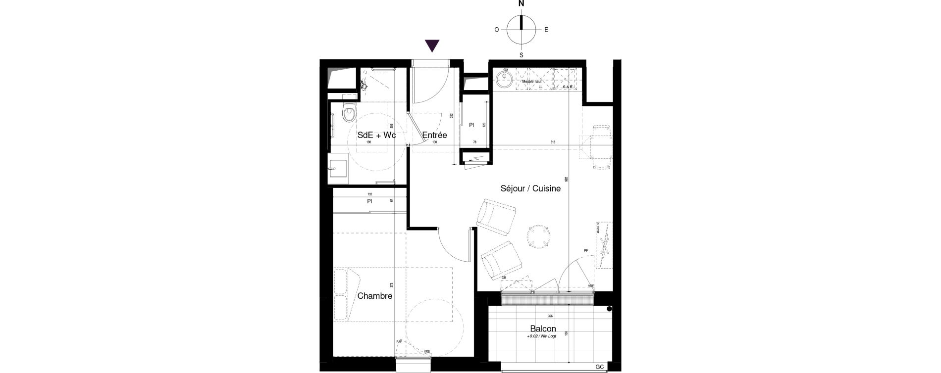 Appartement T2 meubl&eacute; de 45,58 m2 &agrave; Saran Centre