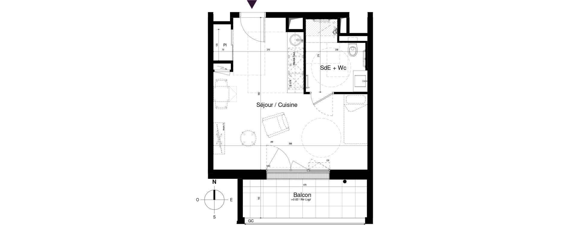Appartement T1 meubl&eacute; de 31,71 m2 &agrave; Saran Centre