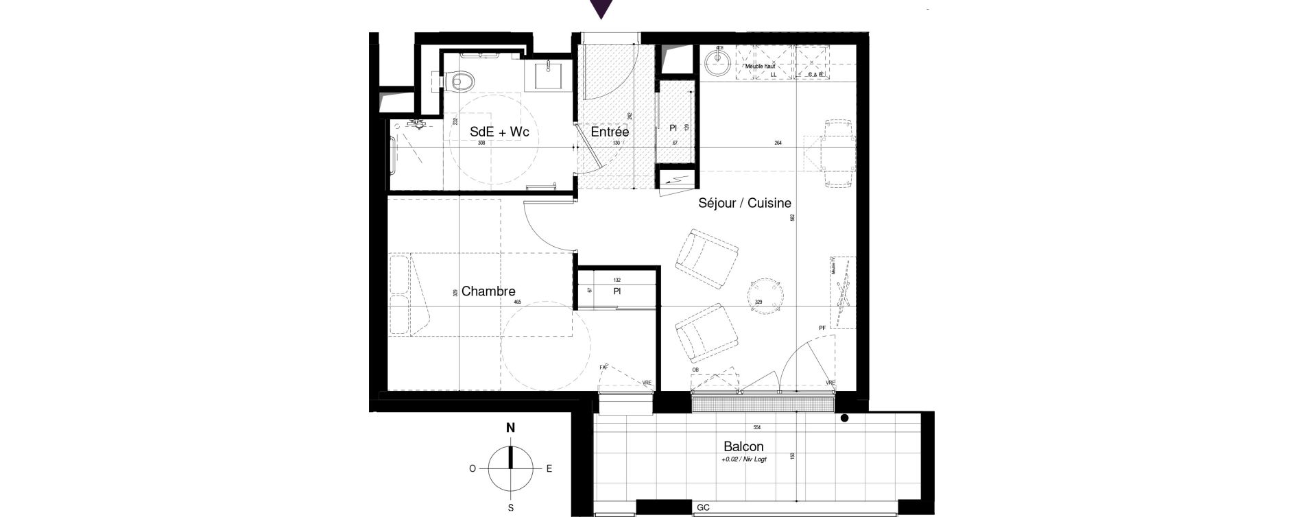 Appartement T2 meubl&eacute; de 42,54 m2 &agrave; Saran Centre