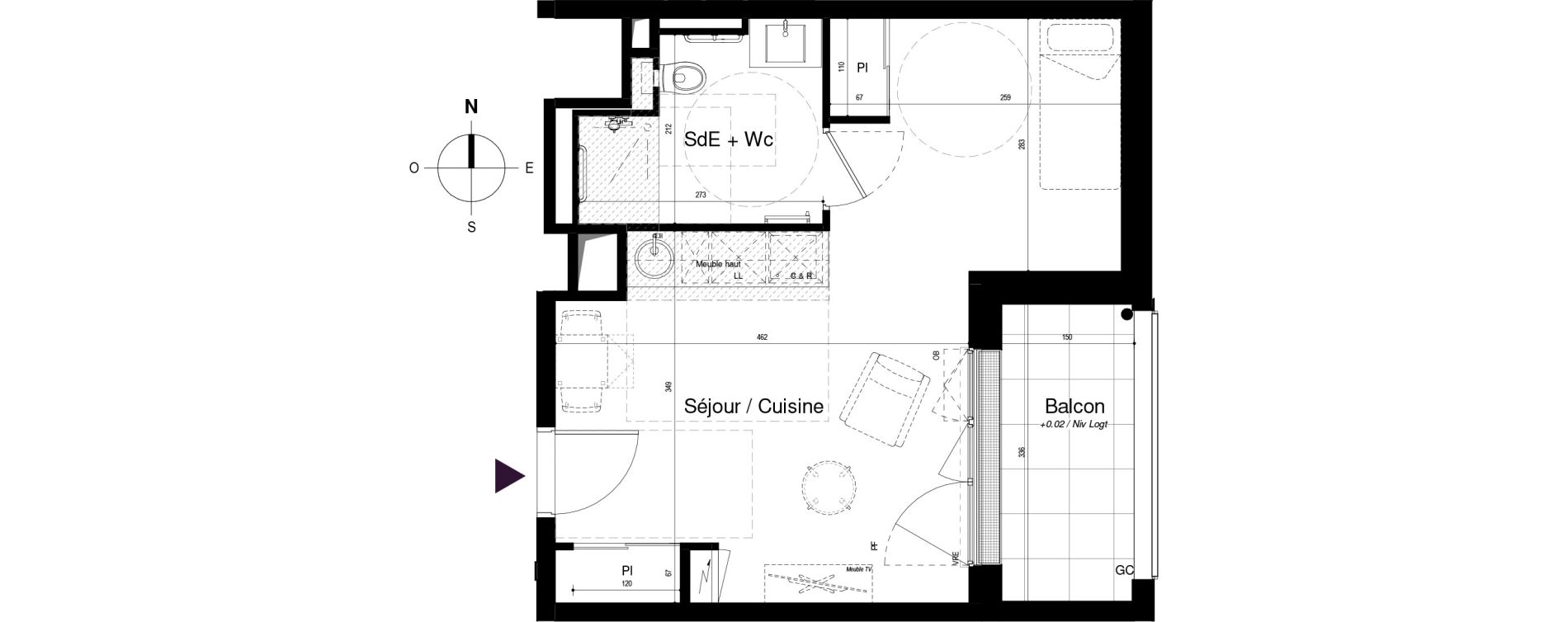 Appartement T1 meubl&eacute; de 31,88 m2 &agrave; Saran Centre