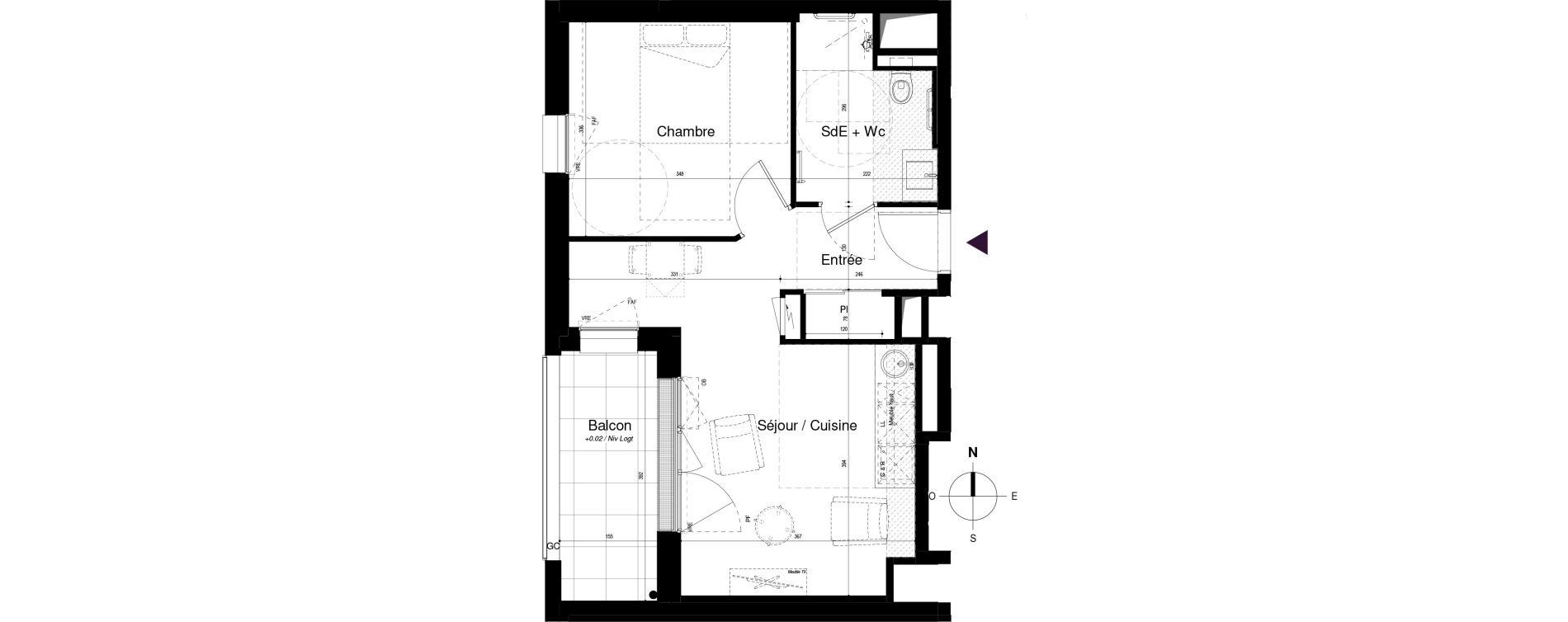 Appartement T2 meubl&eacute; de 40,49 m2 &agrave; Saran Centre