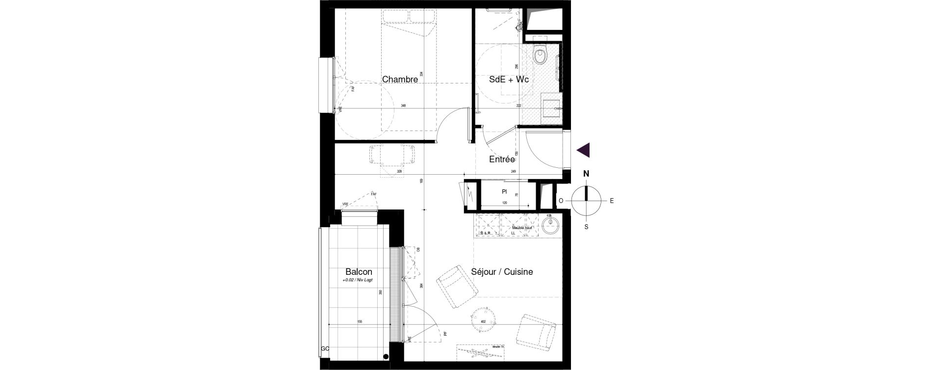 Appartement T2 meubl&eacute; de 42,14 m2 &agrave; Saran Centre