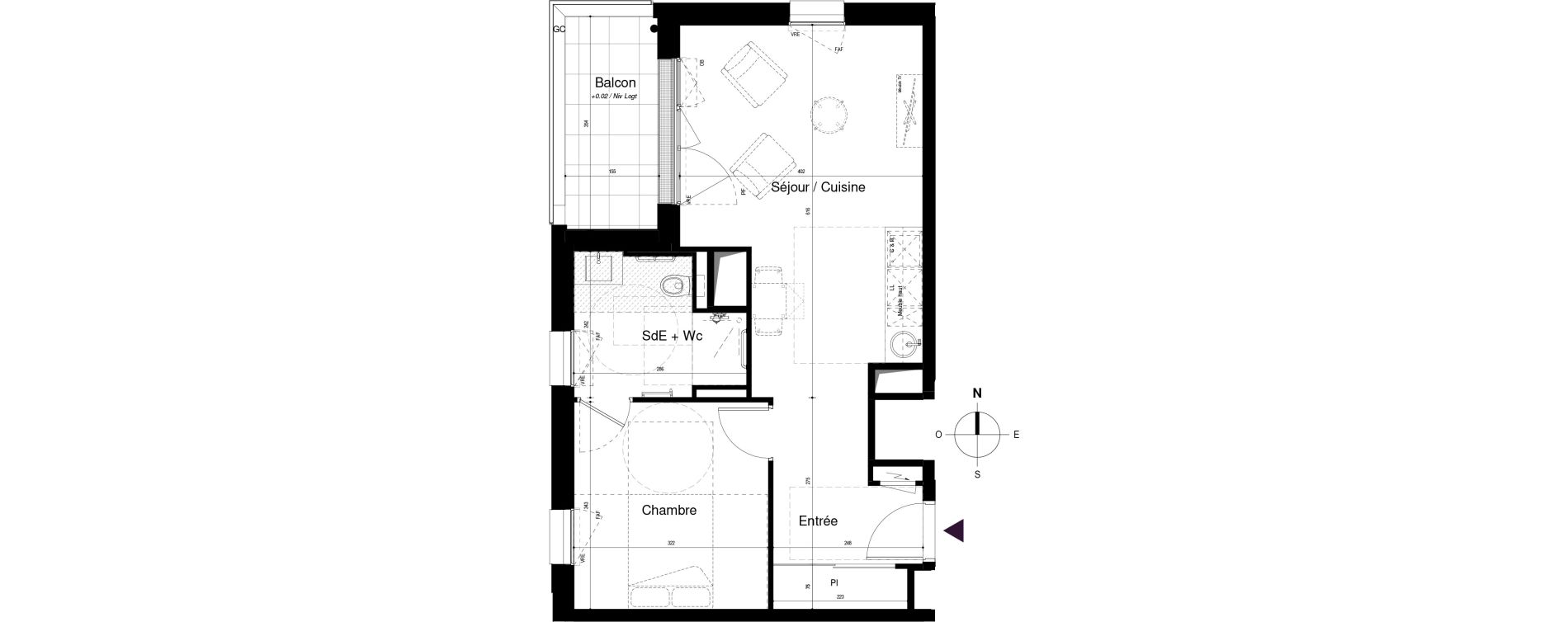 Appartement T2 meubl&eacute; de 45,26 m2 &agrave; Saran Centre