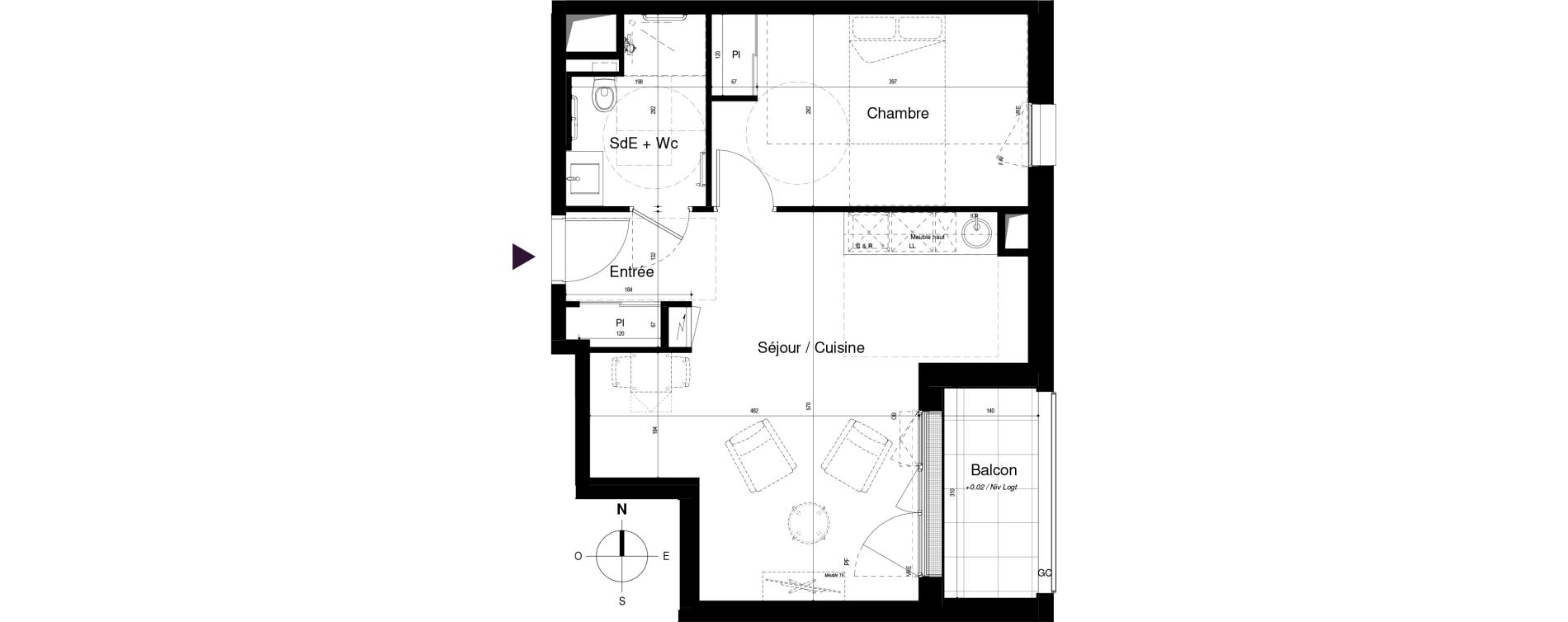 Appartement T2 meubl&eacute; de 46,09 m2 &agrave; Saran Centre
