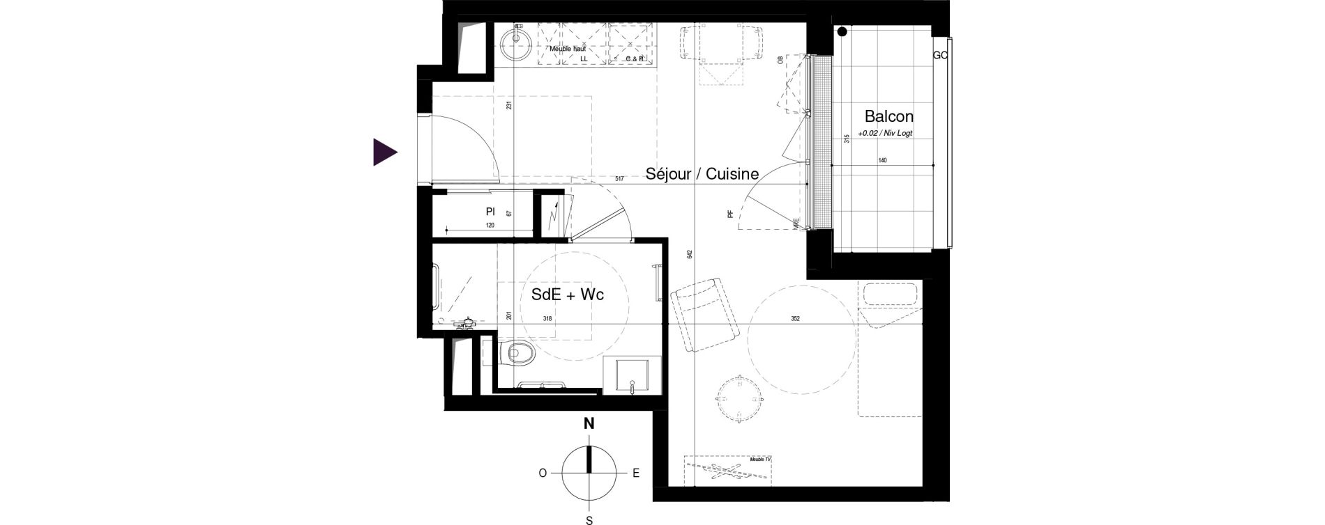 Appartement T1 meubl&eacute; de 31,37 m2 &agrave; Saran Centre