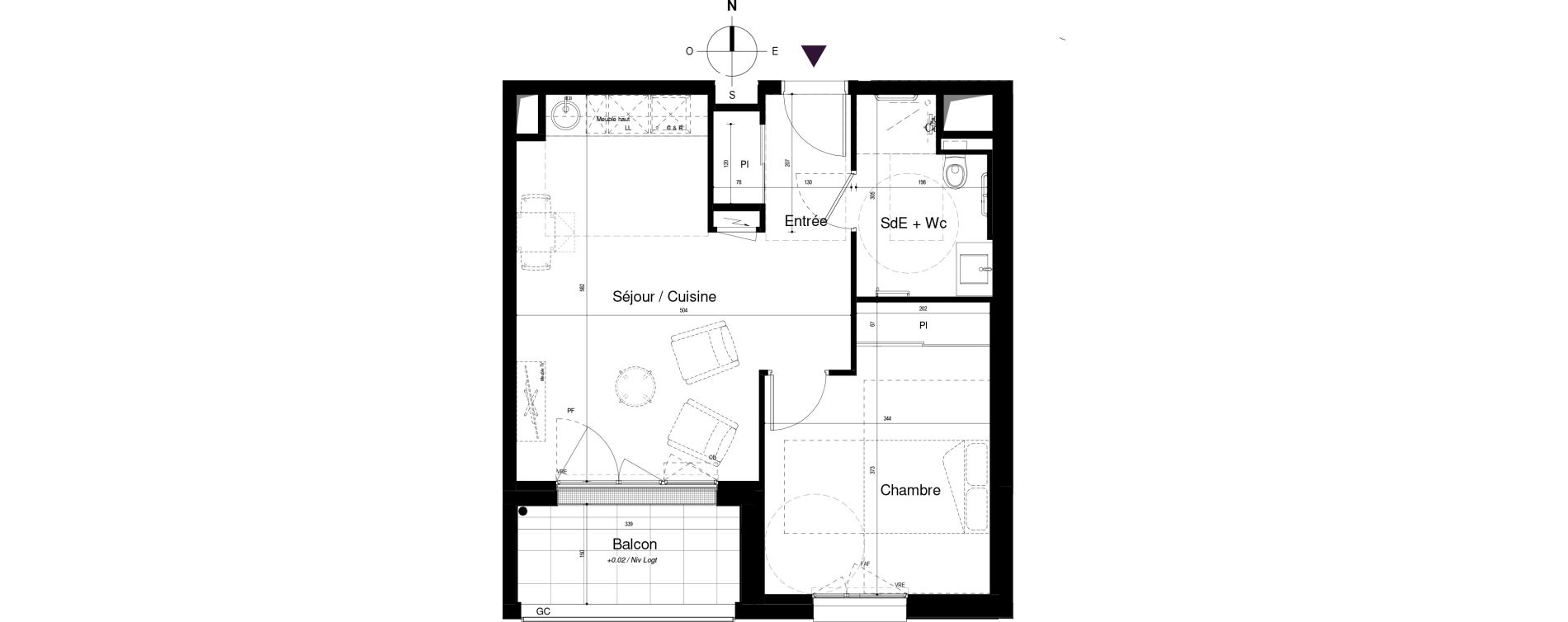 Appartement T2 meubl&eacute; de 44,90 m2 &agrave; Saran Centre
