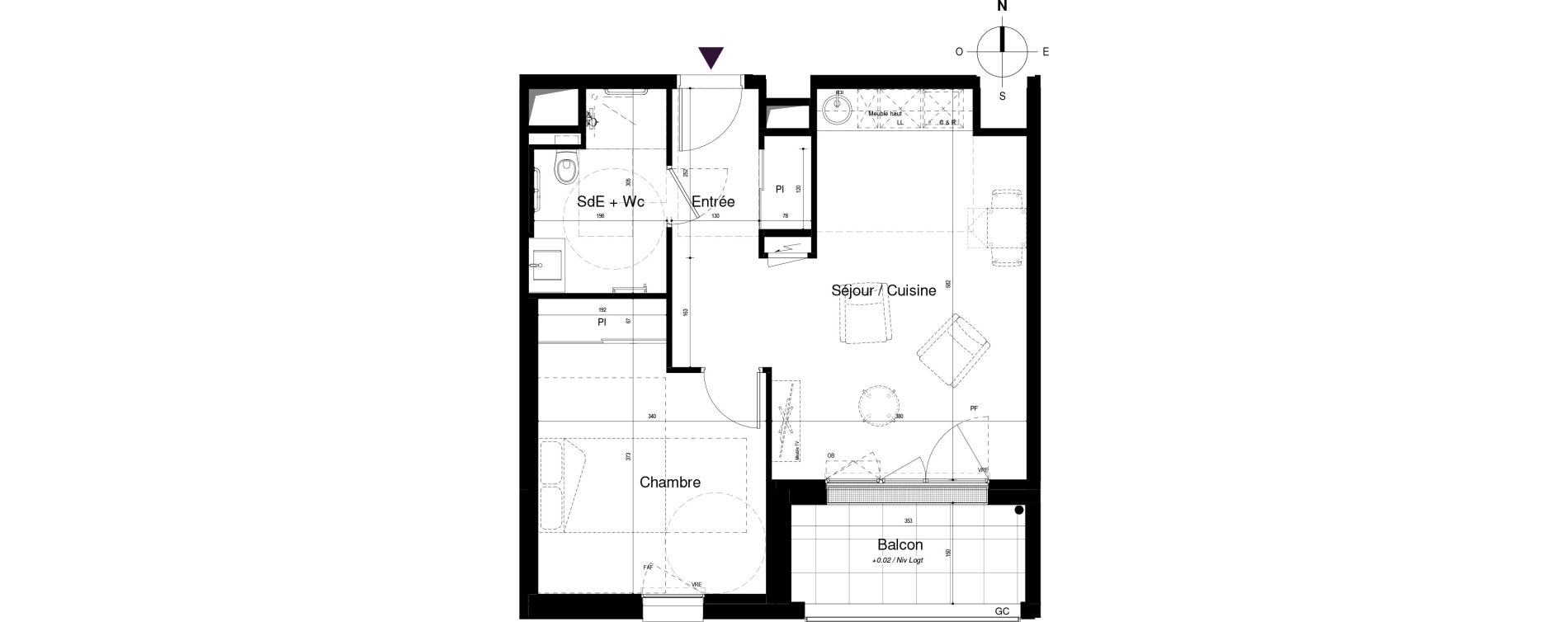 Appartement T2 meubl&eacute; de 45,39 m2 &agrave; Saran Centre