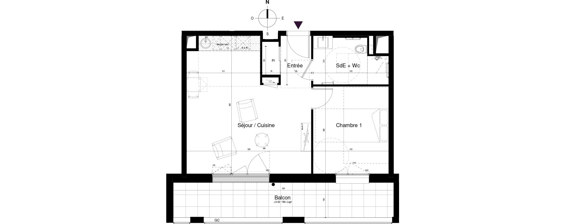 Appartement T2 meubl&eacute; de 47,07 m2 &agrave; Saran Centre