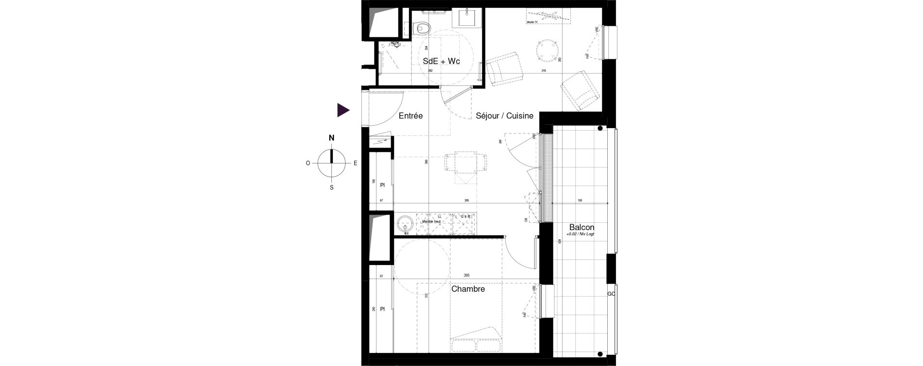 Appartement T2 meubl&eacute; de 44,75 m2 &agrave; Saran Centre