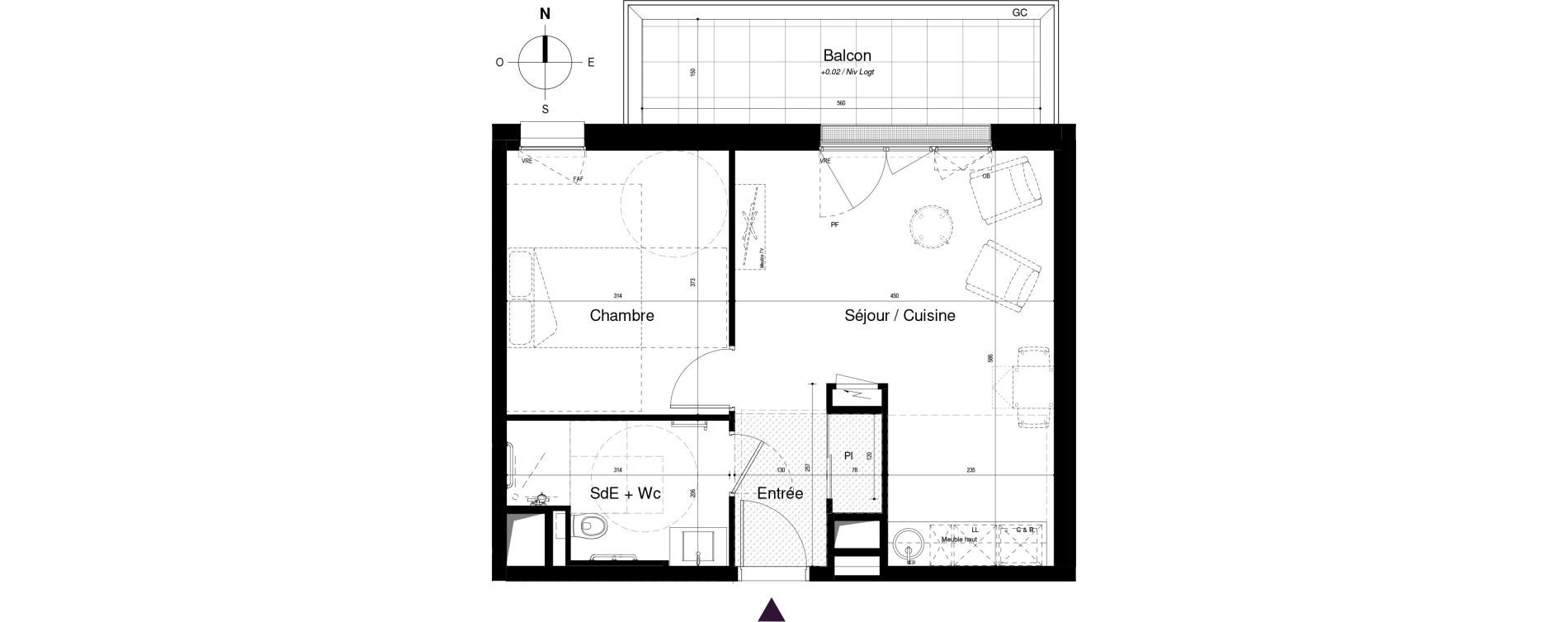 Appartement T2 meubl&eacute; de 42,57 m2 &agrave; Saran Centre