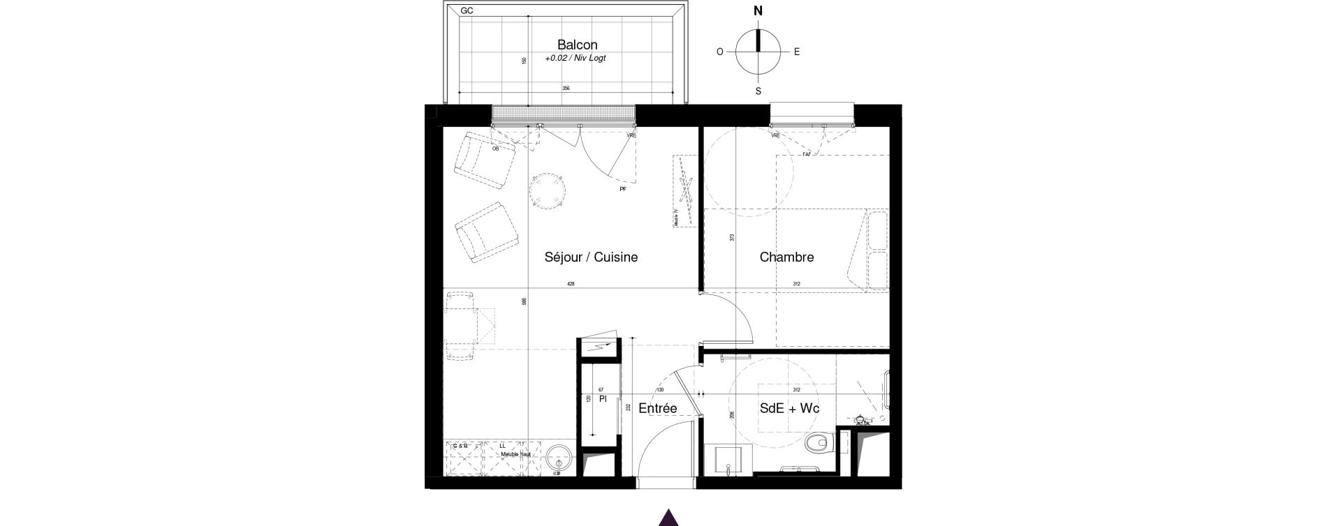 Appartement T2 meubl&eacute; de 41,47 m2 &agrave; Saran Centre