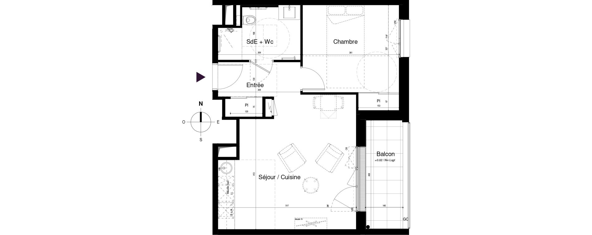 Appartement T2 meubl&eacute; de 46,21 m2 &agrave; Saran Centre