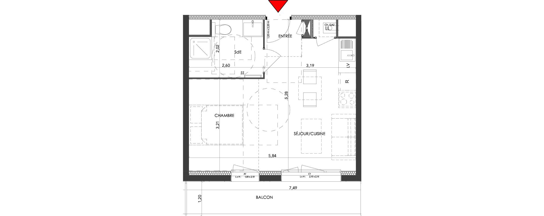 Appartement T1 de 29,43 m2 &agrave; Saran Centre