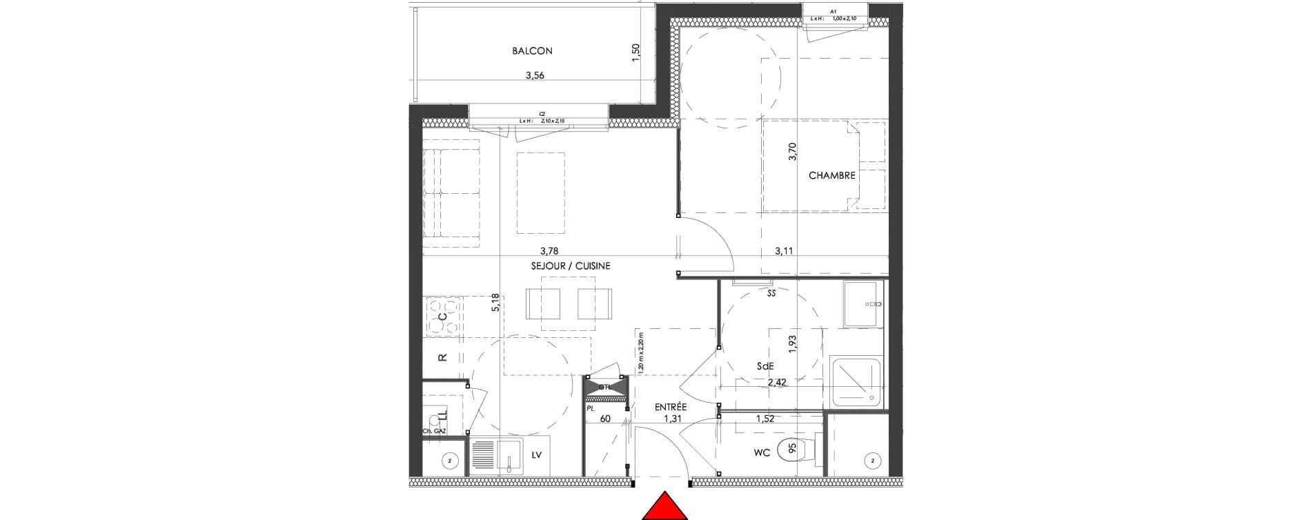 Appartement T2 de 38,21 m2 &agrave; Saran Centre