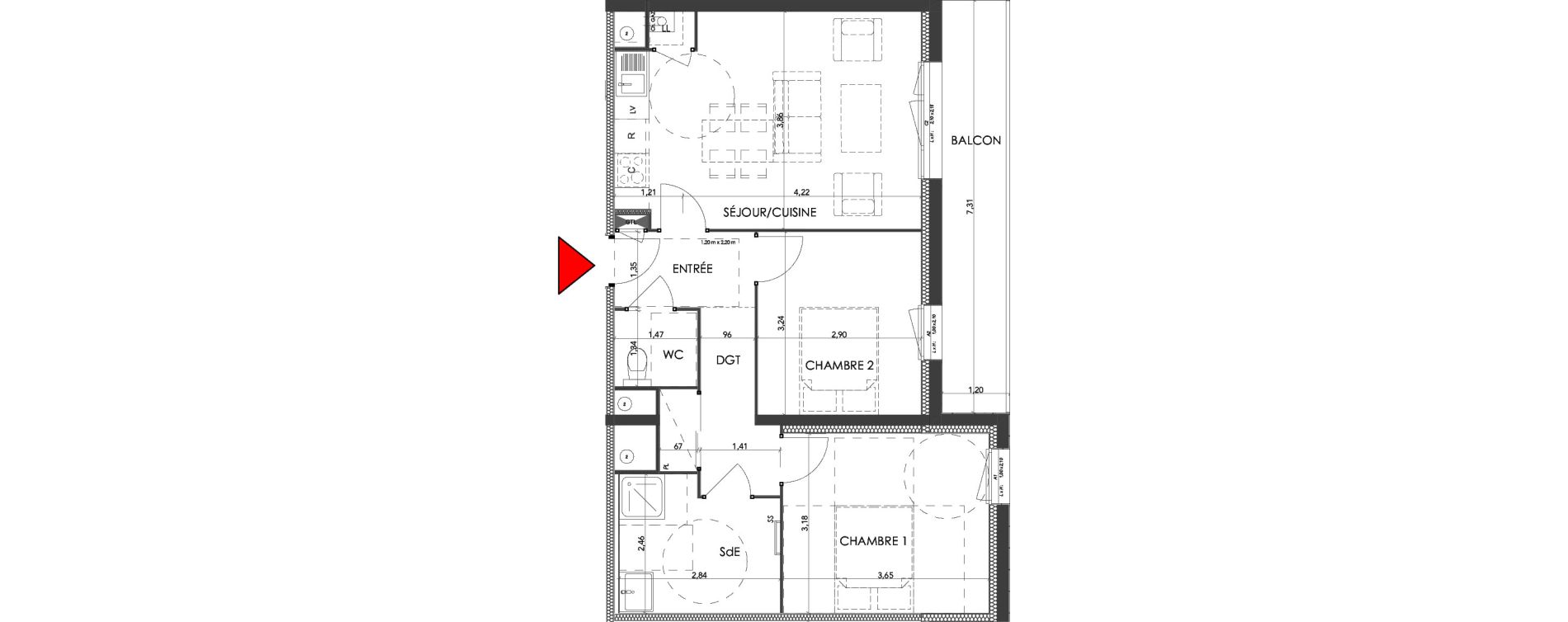 Appartement T3 de 57,78 m2 &agrave; Saran Centre